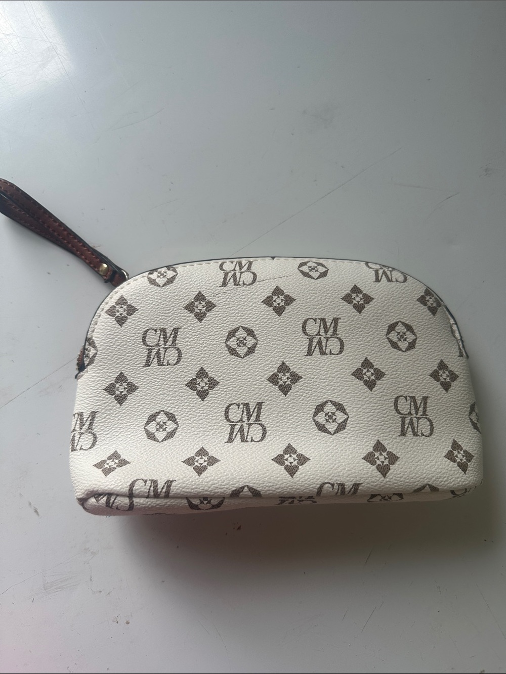 White Patterned Wristlet Pouch